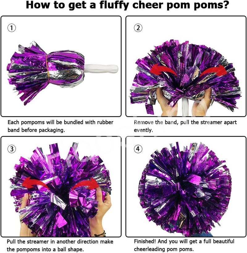 Hooshing 4PCS Cheer Pom Poms with Plastic Handle Cheerleading Pompoms for Kids Team Sports Party Cheering - Image 4